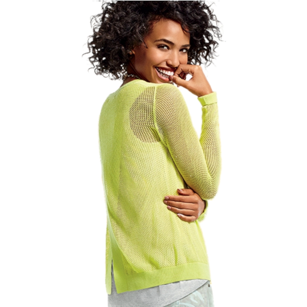 Cabi Split Back Lime Green Sweater - image 2